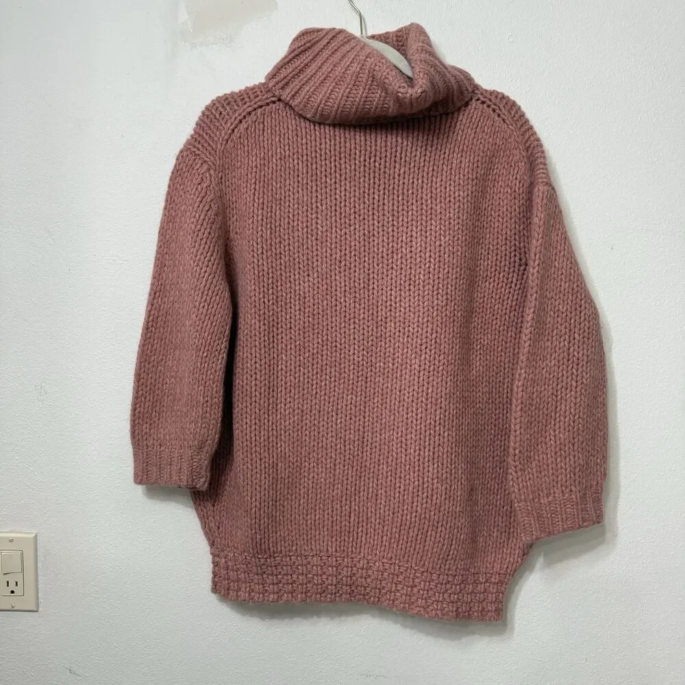 J Crew Women’s Pink Lambswool Angora Blend Turtleneck Boxy Chunky Cable Knit M